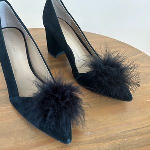 Ann Taylor Shaye Velvet Pom Pom Pumps